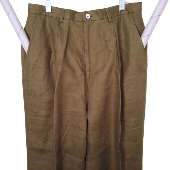 Y2K Classiques Linen Pant Trouser Petite-14 Pockets Pleated High Rise Taper Cuff - Picture 5 of 11